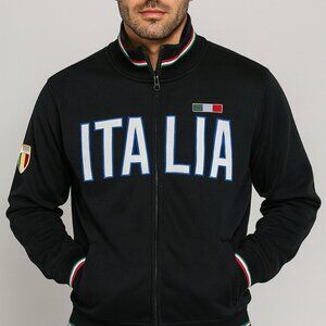 Retro Italia Track Jacket Full Zip Black Red Green White Trim Italy Flag Mens XL